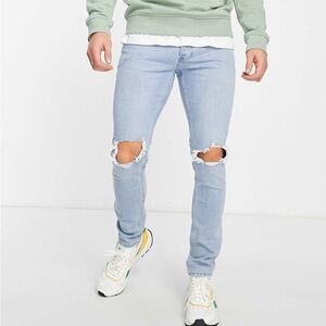 TOPMAN Stretch Skinny Distressed Jeans Light Blue 30x30